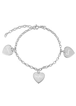 Sterling Silver Adjustable Triple Heart Engravable Bracelet by For You Collection