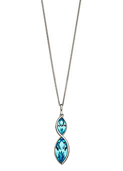 Sterling Silver Aqua Crystal Navette Twist Pendant Necklace by Fiorelli