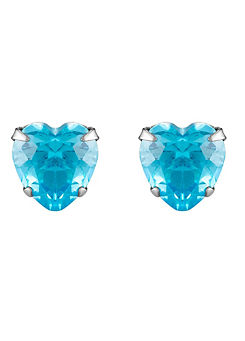 Sterling Silver Aqua Cubic Ziconia Heart Stud Earrings