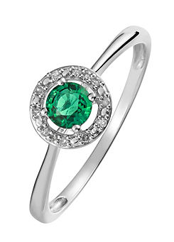 Sterling Silver Created Emerald and Diamond Ring by Colour Collection