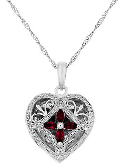 Sterling Silver Created Ruby and Diamond Heart Locket by Arrosa