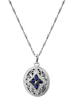 Sterling Silver Created Sapphire and Diamond Oval Locket by Arrosa