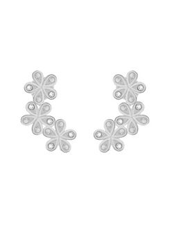 Sterling Silver Crystal Three-Flower Crawler Earrings by Tuscany Silver