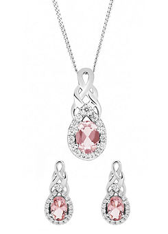 Sterling Silver Cubic Zirconia & Nano Morganite Entwined Pendant Necklace & Earrings Set by Emily & Ophelia