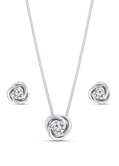 Sterling Silver Cubic Zirconia 10mm Knot Pendant and 8mm Earring Set by Emily & Ophelia