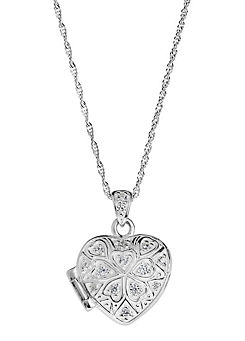 Sterling Silver Cubic Zirconia Clover Heart Locket Pendant Necklace by Emily & Ophelia
