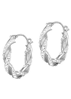 Sterling Silver Cubic Zirconia Twist Creole Hoops by For You Collection
