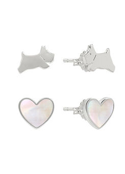 Sterling Silver Dog and Genuine Mother Of Pearl Heart Earrings by Radley London