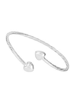 Sterling Silver Double Heart Twisted Flexi-Cuff Bangle by For You Collection