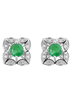 Sterling Silver Emerald and Diamond Earrings by Arrosa