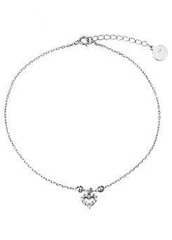 Sterling Silver Floating CZ Heart Adjustable Anklet by For You Collection