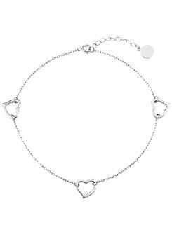 Sterling Silver Floating Heart Adjustable Anklet by For You Collection