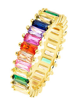 Sterling Silver Gold Plated Multi-Colour Cubic Zirconia Band Ring by Emily & Ophelia