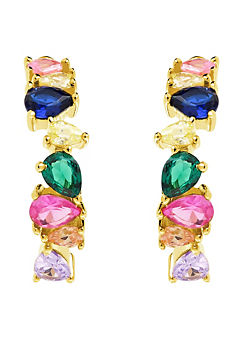 Sterling Silver Gold Plated Multi-Colour Mixed Cut Cubic Zirconia 19mm Hoop Earrings by Emily & Ophelia