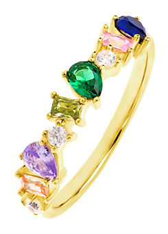 Sterling Silver Gold Plated Multi-Colour Mixed Cut Cubic Zirconia Band Ring by Emily & Ophelia