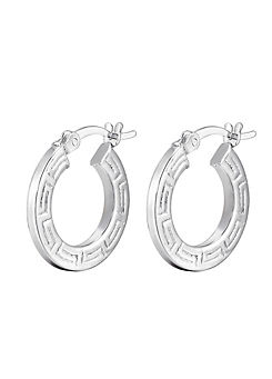 Sterling Silver Greek Key 17mm Creole Hoop Earrings by For You Collection