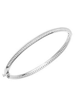 Sterling Silver Knife Edge Hinged Bangle With Cubic Zirconia by Fiorelli