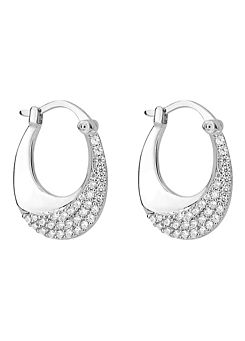 Sterling Silver Knife Edge Hoop Earrings With Cubic Zirconia Wave by Fiorelli