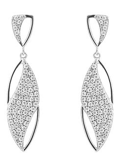 Sterling Silver Navette Drop Earrings With Pave Cubic Zirconia Wave by Fiorelli