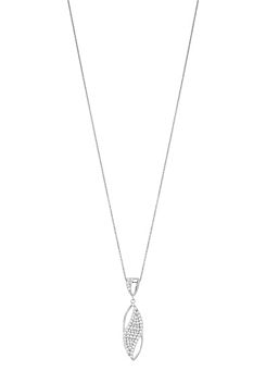 Sterling Silver Navette Pendant Necklace With Pave Cubic Zirconia Wave by Fiorelli