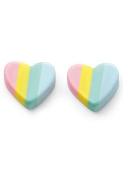Sterling Silver Pastel Rainbow Heart Stud Earrings by Beginnings