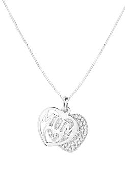 Sterling Silver Personalised Double Heart Mum Crystal Pendant Necklace by For You Collection