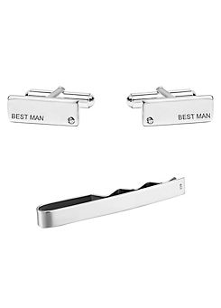 Sterling Silver Personalised Tie Clip And Cufflink Set by For You Collection