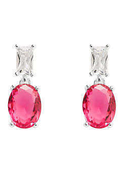 Sterling Silver Pink And White Crystal Drop Earrings by For You Collection