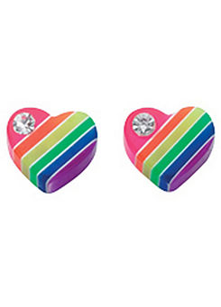 Sterling Silver Rainbow Heart Stud Earrings with Crystal Detail by Beginnings