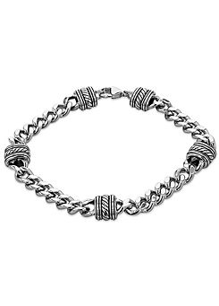 Sterling Silver Rhodium Plated 10mm Station Curb Bracelet by Max Rossi