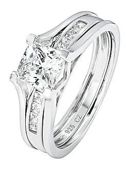 Sterling Silver Rhodium Plated 2 Piece Bridal Set - Princess & Eternity by Emily & Ophelia