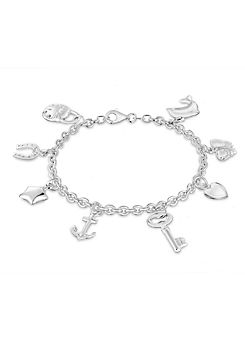 Sterling Silver Rhodium Plated 8-Charm Belcher Bracelet by Tuscany Silver