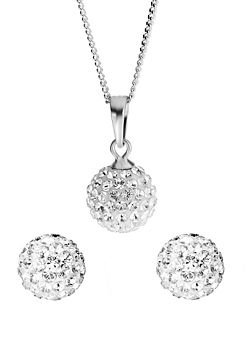 Sterling Silver Rhodium Plated Crystal Ball Pendant & Stud Earring Set by Evoke