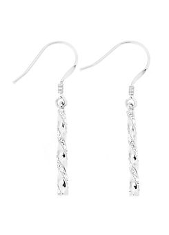 Sterling Silver Rhodium Plated Crystal Twisted Bar Hook Earrings by Evoke
