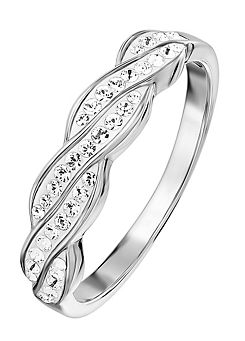 Sterling Silver Rhodium Plated Crystal Wave Ring by Evoke
