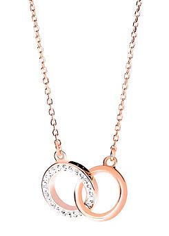 Sterling Silver Rose Gold Plated Crystal Interlocking Circles Necklace by Evoke