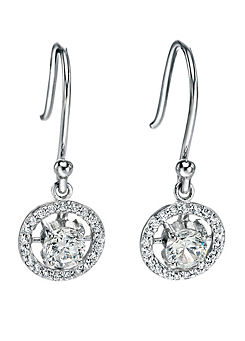 Sterling Silver Round Drop Earrings With Pave Cubic Zirconia by Fiorelli