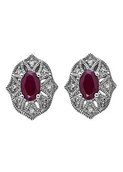 Sterling Silver Ruby and Diamond Earrings by Arrosa