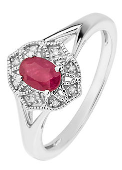 Sterling Silver Ruby and Diamond Ring by Arrosa