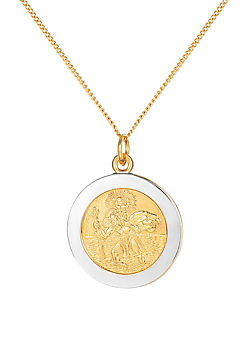 Sterling Silver Two Tone St Christopher Adjustable Pendant Necklace by For You Collection