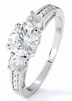 Sterling Silver White Cubic Zirconia Trilogy Dress Ring by Emily & Ophelia