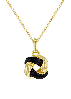 Sterling Silver Yellow Gold Plated Black Enamel Knot Necklace by Tuscany Silver