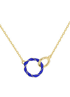 Sterling Silver Yellow Gold Plated Blue Enamel Double Ring Interlock Necklace by Tuscany Silver
