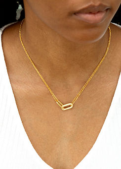 Sterling Silver Yellow Gold Plated Paper Link CZ Necklace by Tuscany Silver