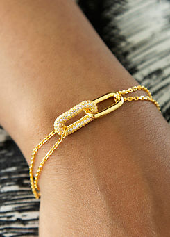 Sterling Silver Yellow Gold Plated Paper Link With CZ Bracelet by Tuscany Silver