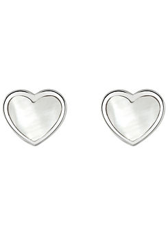Sterling Silver with White Mother of Pearl Heart Stud Earrings by Dew