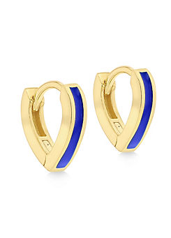 Sterling Yellow Gold Plated Blue Enamel V-Shape Huggie Hoop Earrings by Tuscany Silver