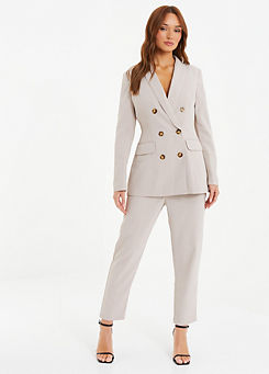 Stone High Waisted Tailored Trousers by Quiz