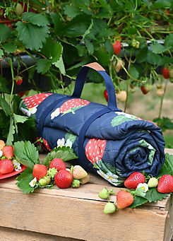 Strawberries & Cream Navy Quilted Picnic Blanket by Summerhouse by Navigate
