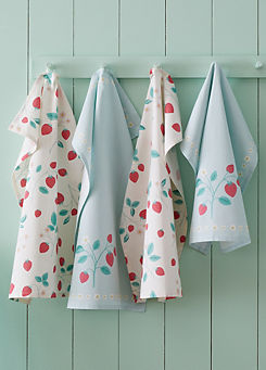 Strawberry Garden Set of 4 Tea Towels  by Catherine Lansfield